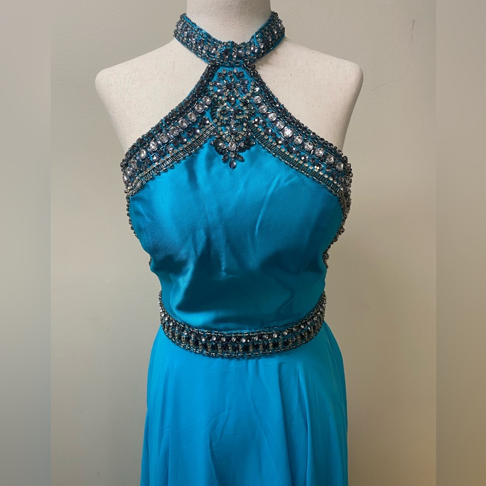 NWT Rachel Allan - Sz 4 - Turquoise- Embellished Backless Dress